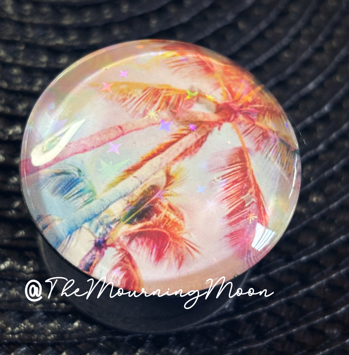 Tropical palm tree glass dome phone grip