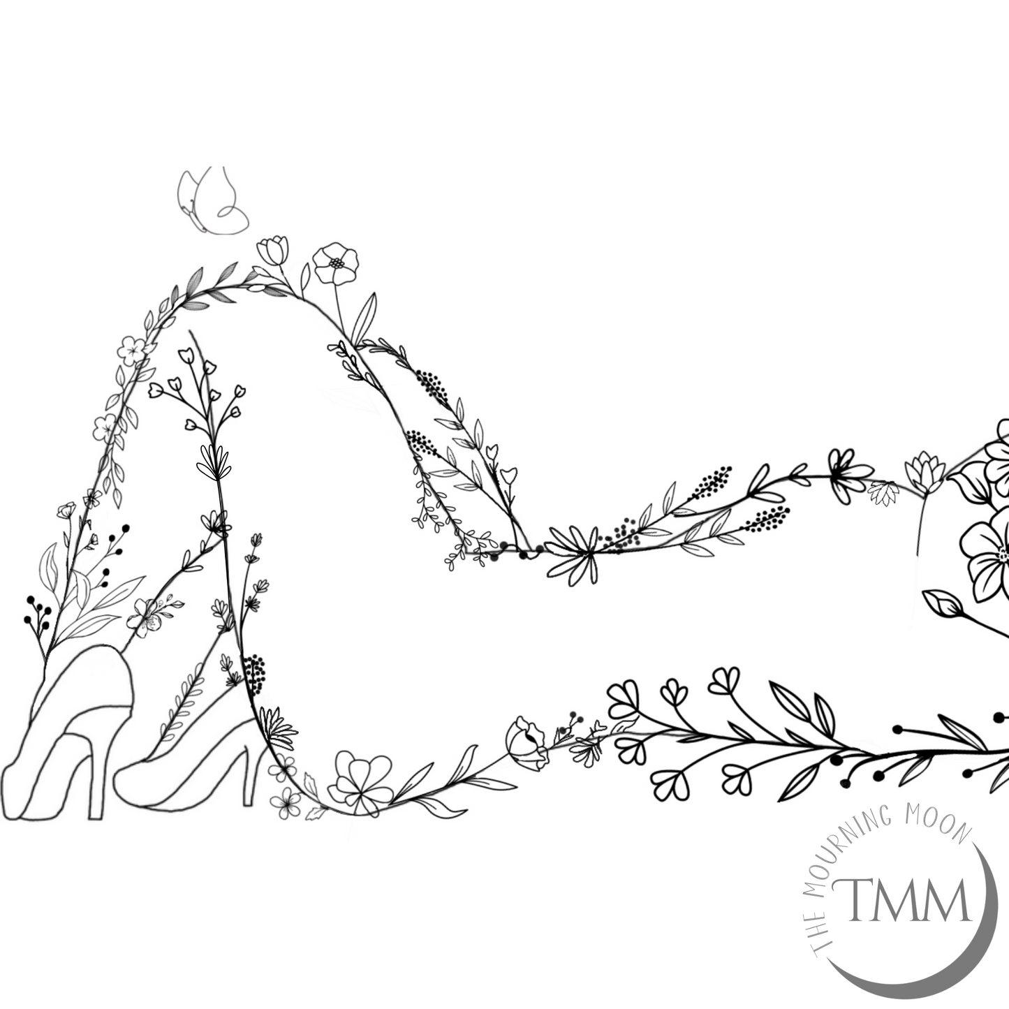 Floral line art portrait digital version