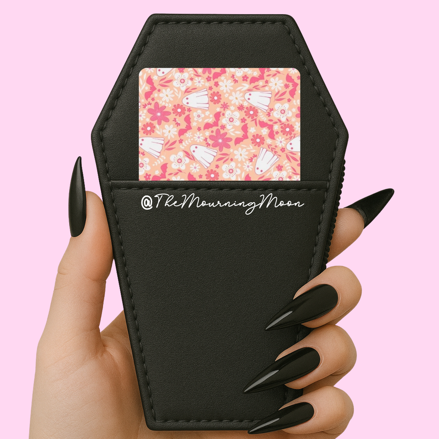 Pink and orange floral ghosts credit card skin
