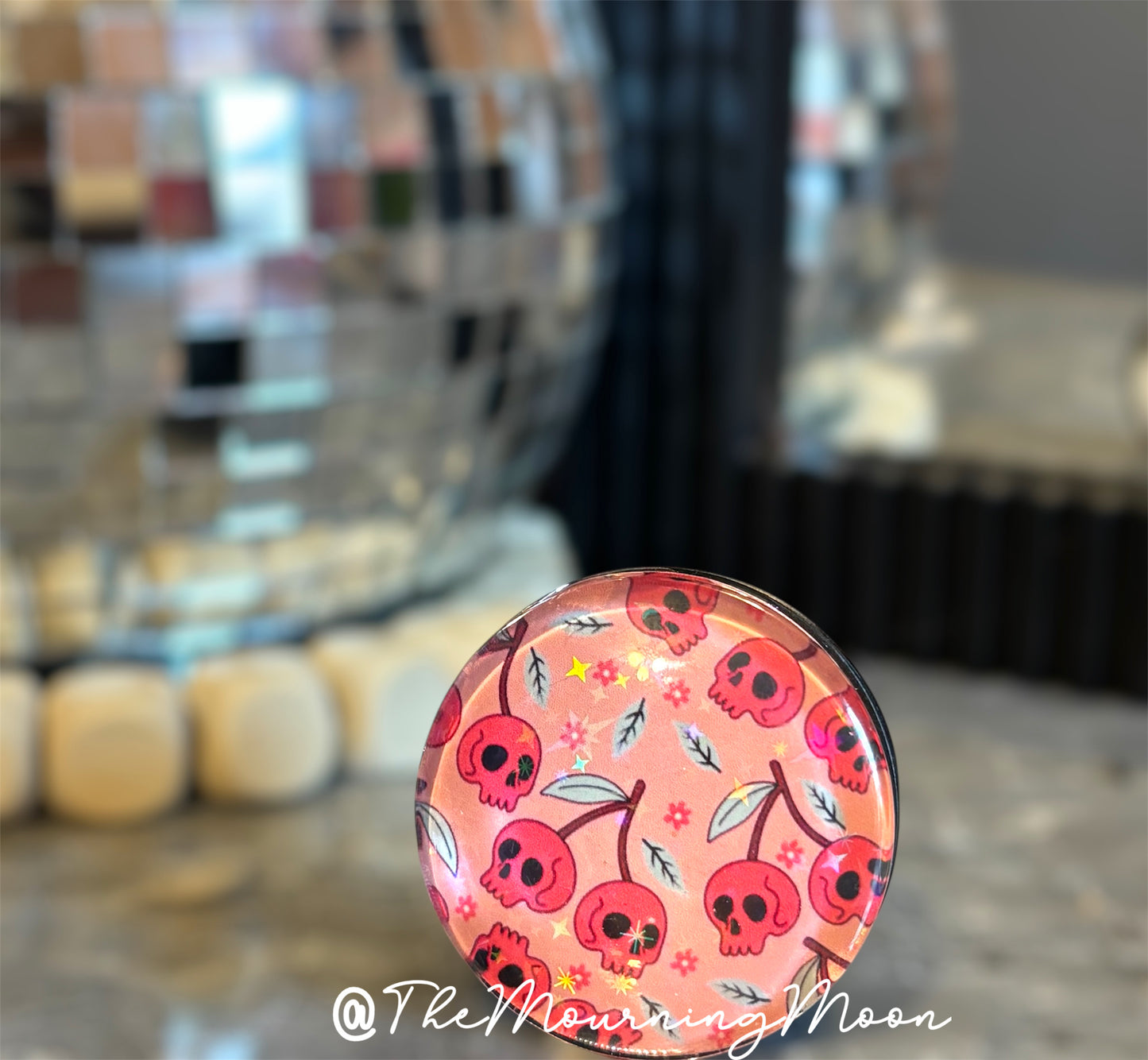 Cherry skull glass dome phone grip