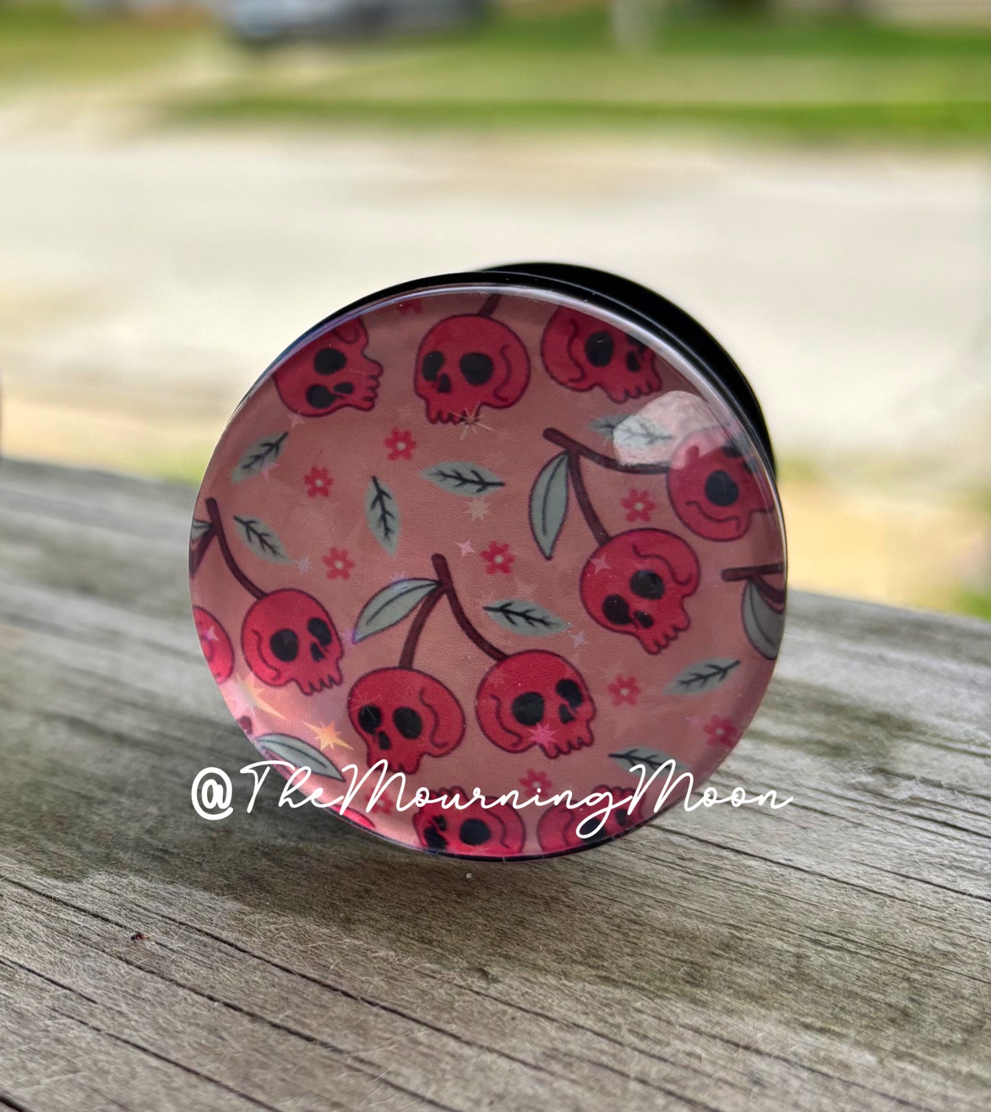 Cherry skull glass dome phone grip