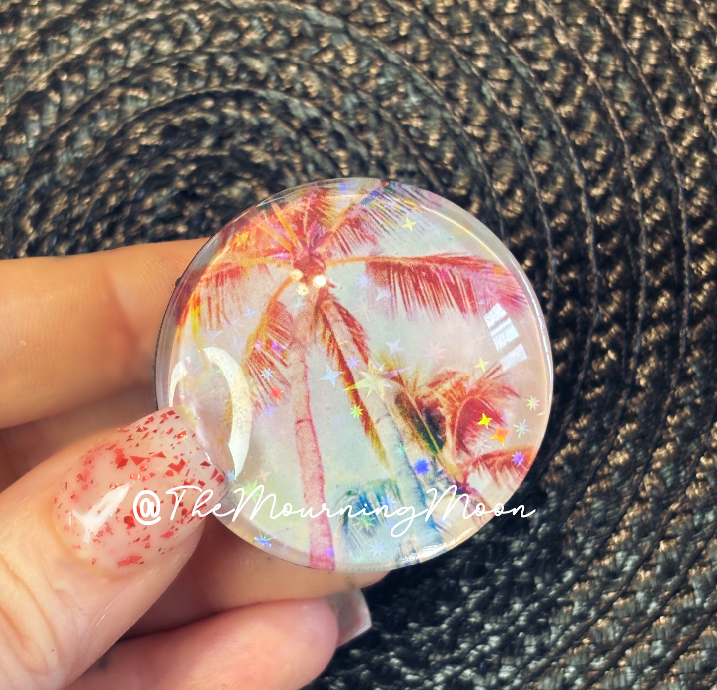 Tropical palm tree glass dome phone grip
