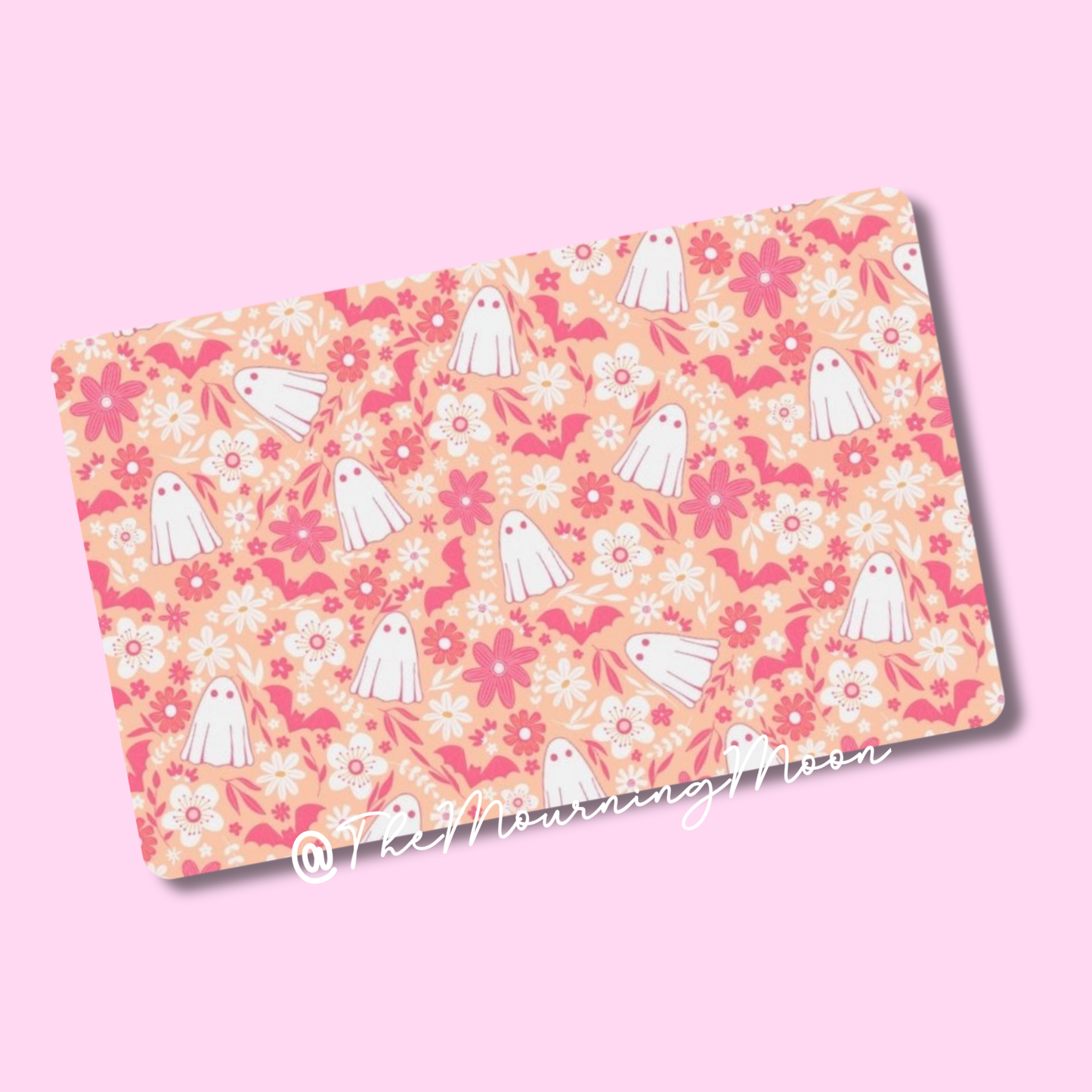Pink and orange floral ghosts credit card skin