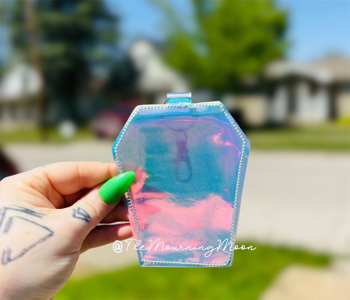 Iridescent Coffin Clip Badge & Card Holder Keychain