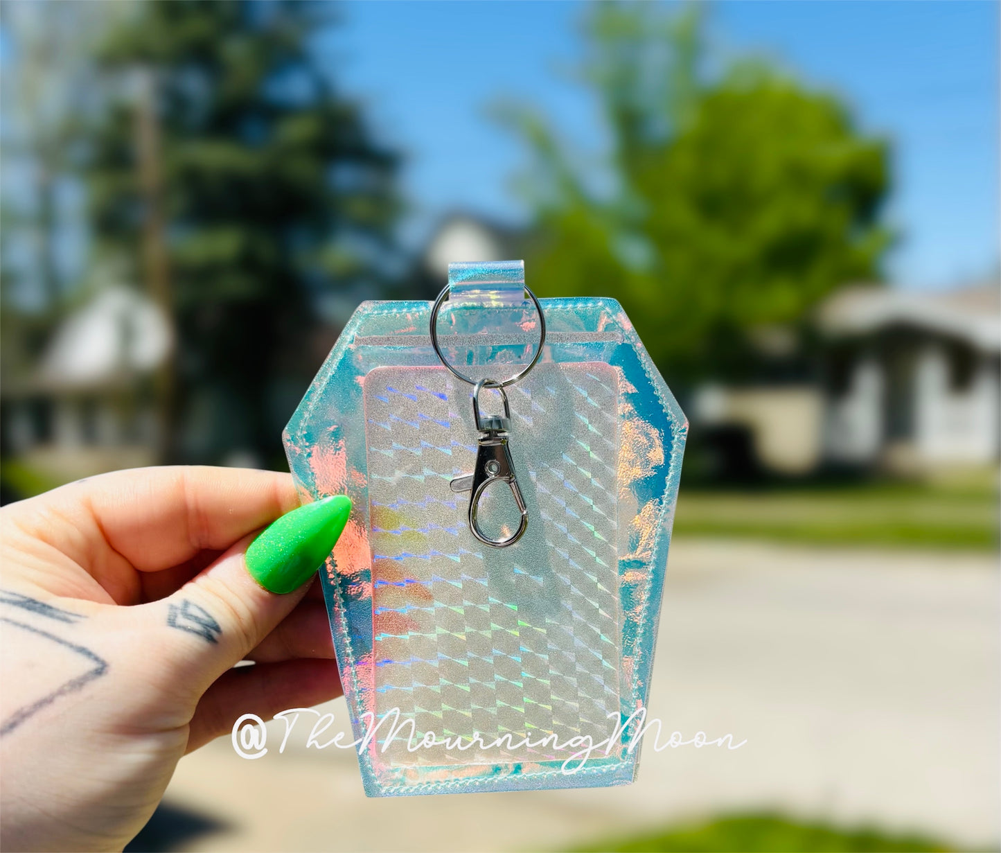 Iridescent Coffin Clip Badge & Card Holder Keychain