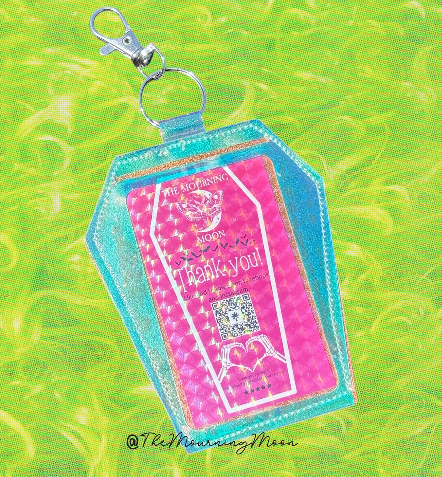 Iridescent Coffin Clip Badge & Card Holder Keychain