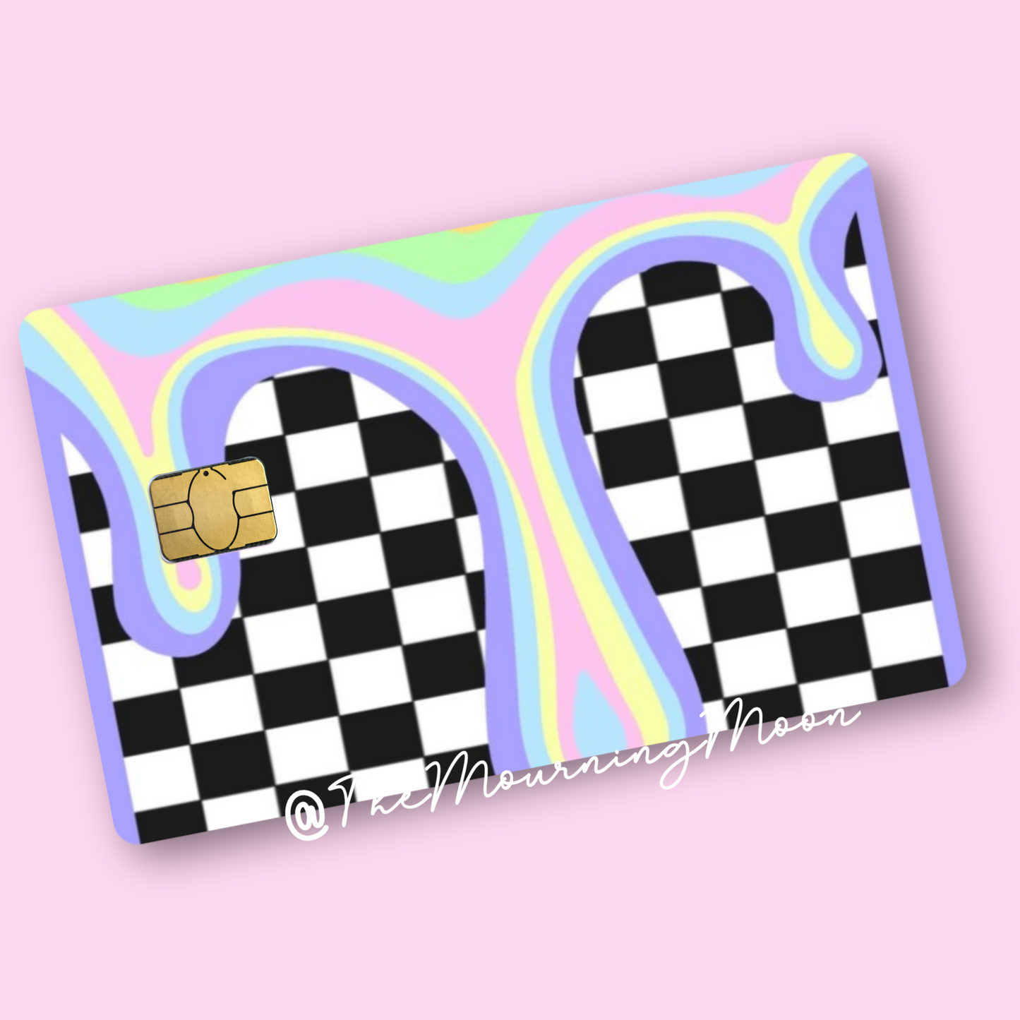 Rainbow drip checkered credit card skin