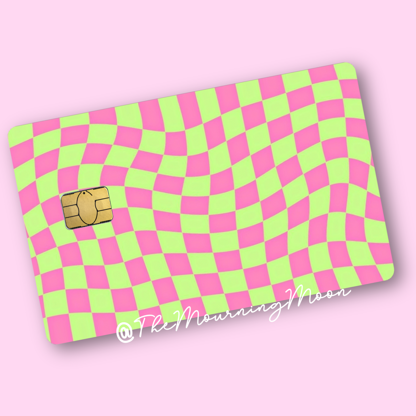 Pink and green checkered credit card skin