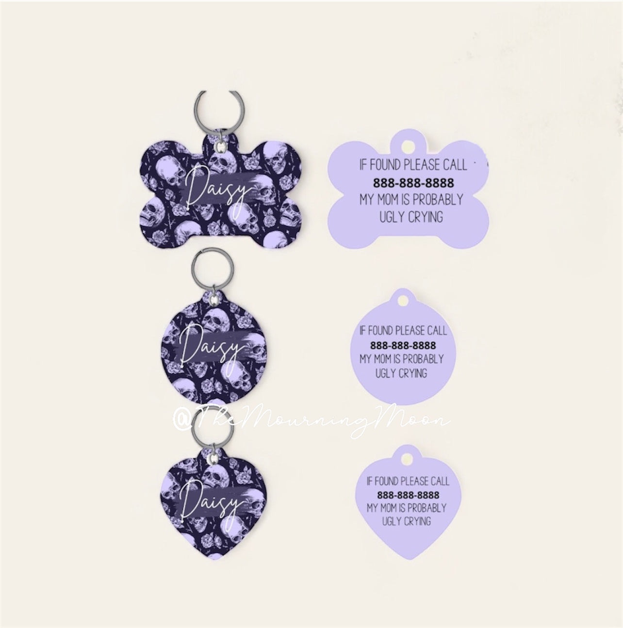 Purple skulls pet ID tag