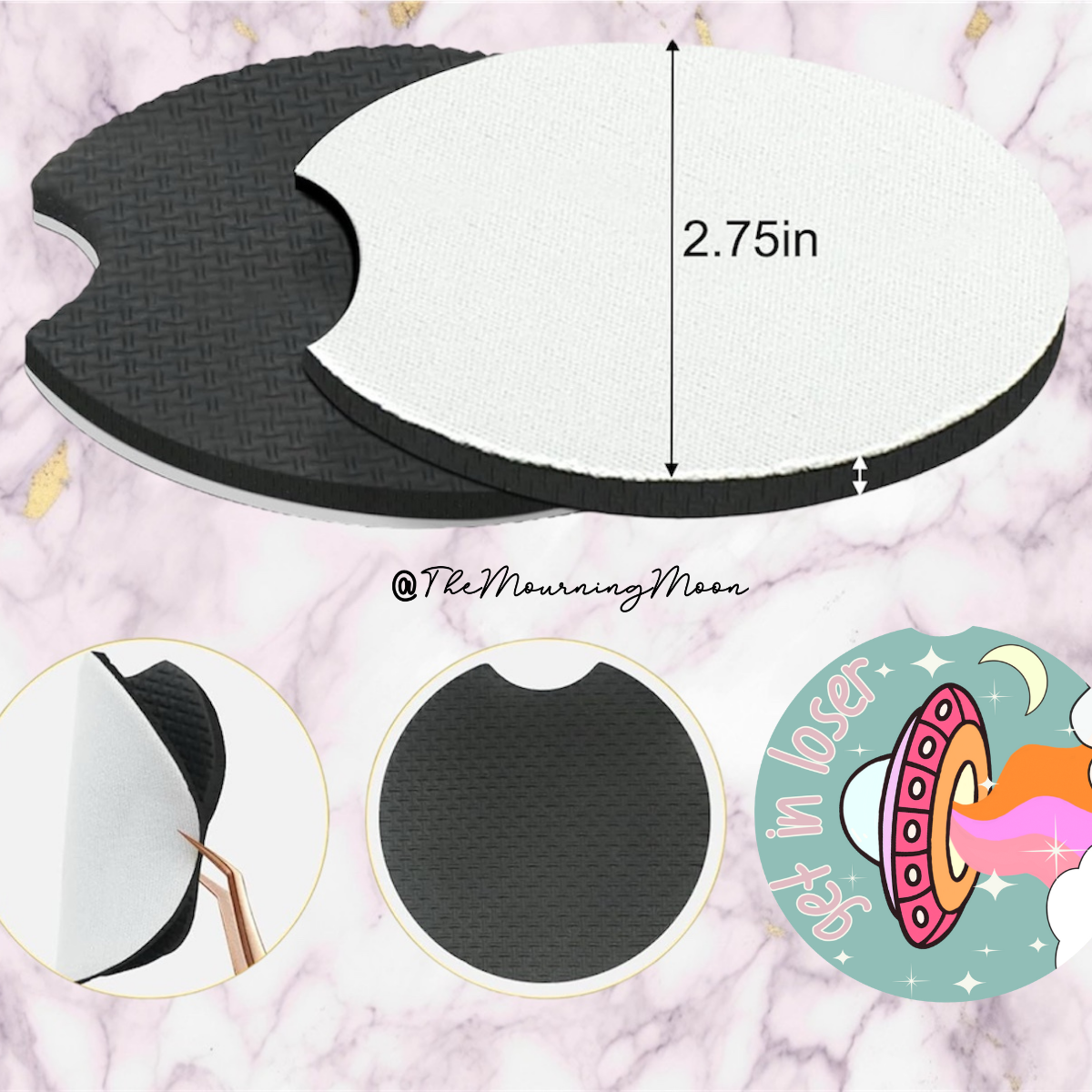 Get in Loser Car Coasters Set | Alien UFO Cupholder Inserts | Funny Space Car Accessories | Cute Gift for Her | 2 Piece Absorbent Coaster Set