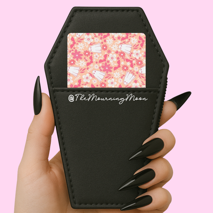 Pink and orange floral ghosts credit card skin