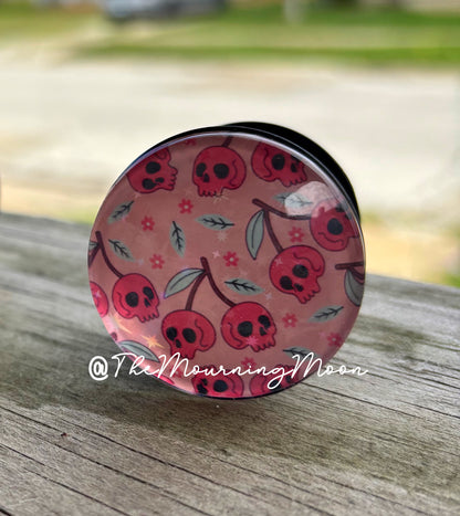 Cherry skull glass dome phone grip