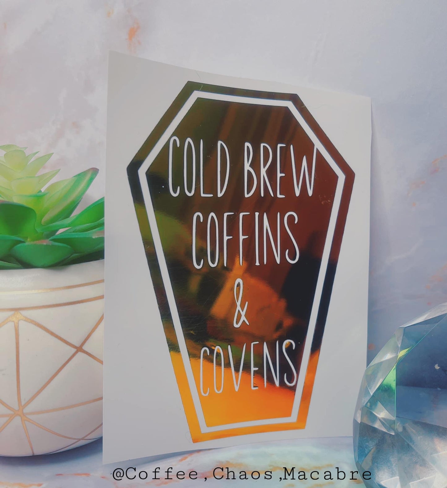 Cold brew coffins & covens decal
