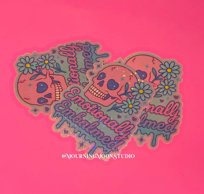 Emotionally Embalmed Holographic Sticker | Pastel Gothic Skull & Flowers | Glitter Vinyl Sticker | Spooky Cute Aesthetic Gift