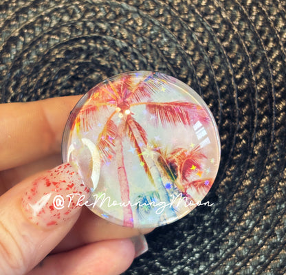 Tropical palm tree glass dome phone grip