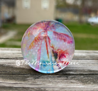 Tropical palm tree glass dome phone grip