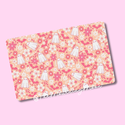 Pink and orange floral ghosts credit card skin