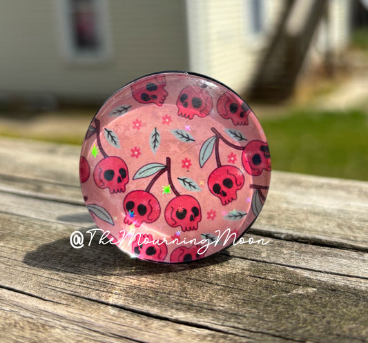 Cherry skull glass dome phone grip
