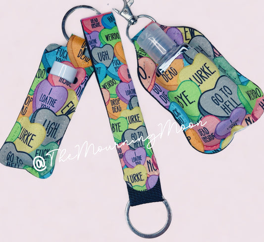 Rude conversation hearts keyfob wristlet