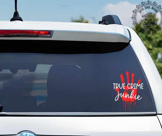 True crime junkie car decal