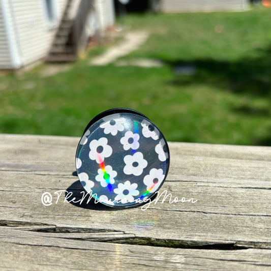 Black & white retro flower glass dome phone grip