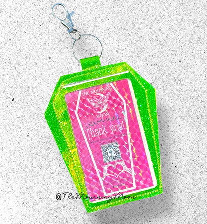 Green holo Coffin Clip Badge & Card Holder Keychain