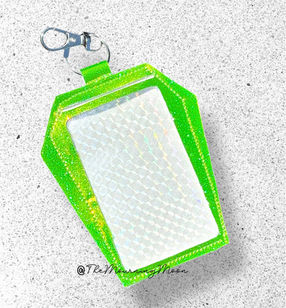 Green holo Coffin Clip Badge & Card Holder Keychain
