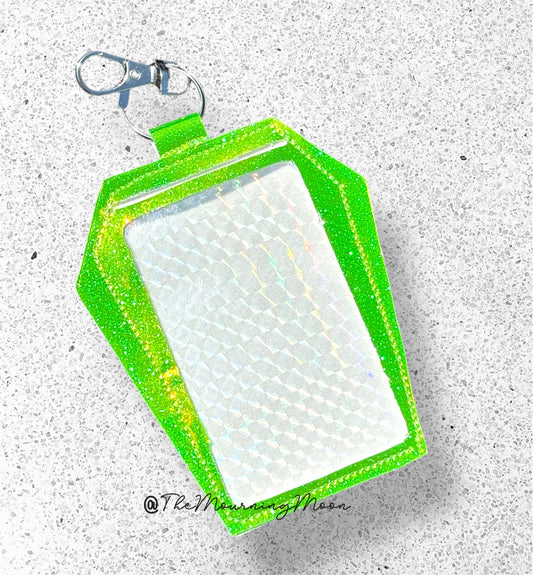 Green holo Coffin Clip Badge & Card Holder Keychain