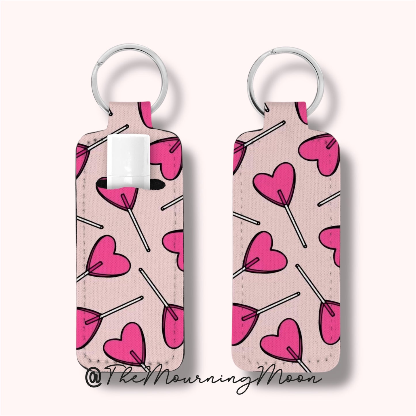 Heart lolipop lip balm holder keychain