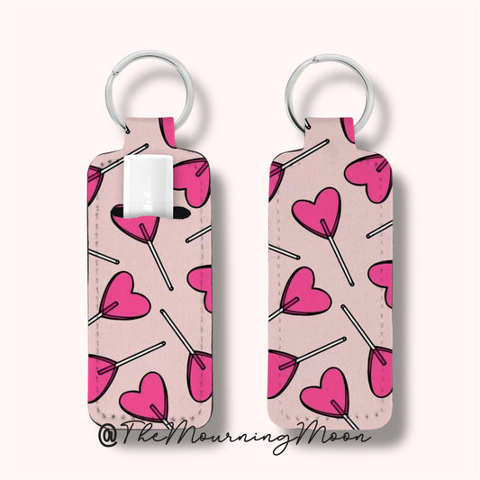 Heart lolipop lip balm holder keychain