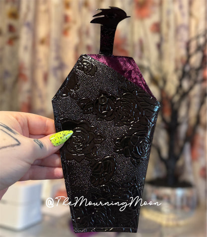 Black floral bat wing snap coffin shaped sunglasses case