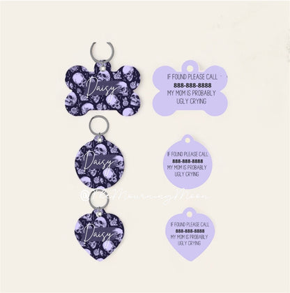 Purple skulls pet ID tag