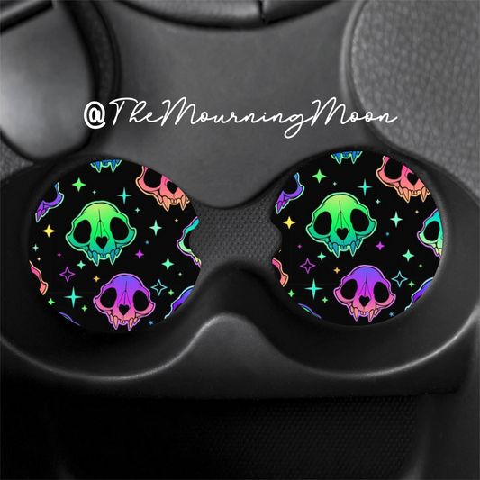 Neon cat skull car coasters