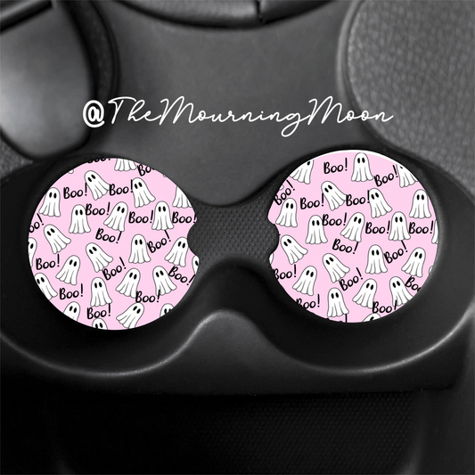 Pink ghost car coasters