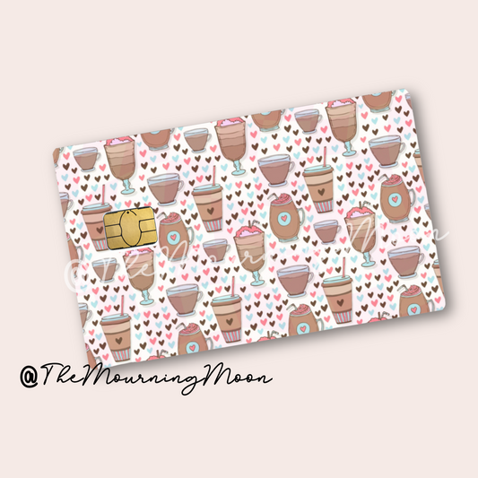 Coffee & hearts pattern credit card skin