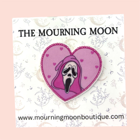 Pink scream heart pin