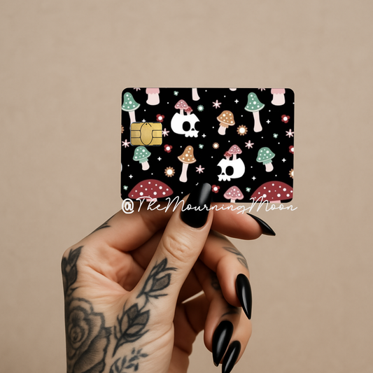 Mushrooms and skulls credit card skin