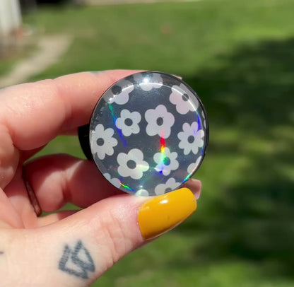 Black & white retro flower glass dome phone grip