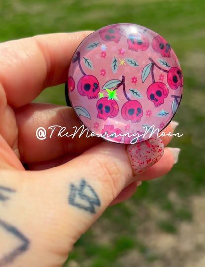 Cherry skull glass dome phone grip