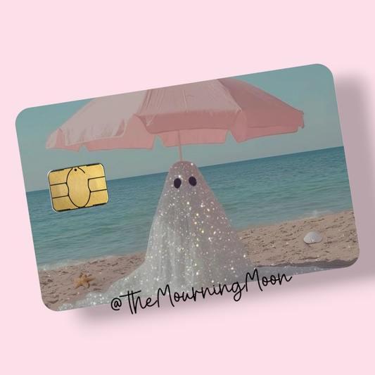 Glitter beach ghost credit card skin
